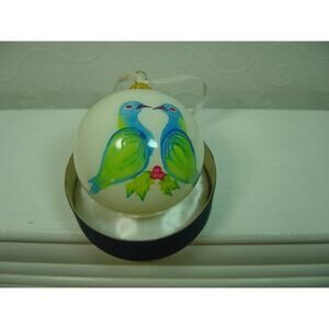 DILLARD'S INSIDE-PAINTED GLASS BALL ORNAMENT-"TWO TURTLE DOVES"-2008-2ND